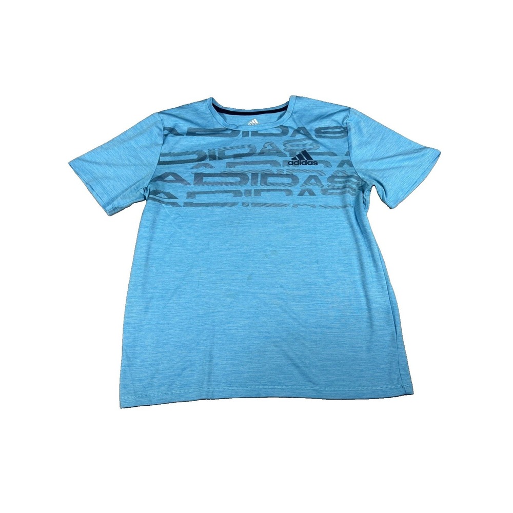 Adidas Blue Boys Athletic Tee Shirt Size XL Heathered Graphic Short Sleeve
